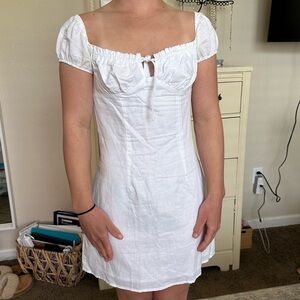 Linen material white dress with gorgeous square neck top
